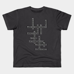 (1975TFW-D) Crossword pattern with words from a famous 1975 science fiction book. [Dark Background] Kids T-Shirt